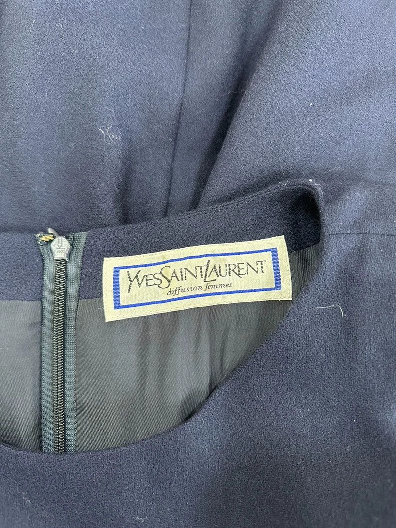 Yves Saint Laurent YSL Navy Blue Wool Dress with Shoulder Pads Size US 44 / EU 60 - 2 Thumbnail