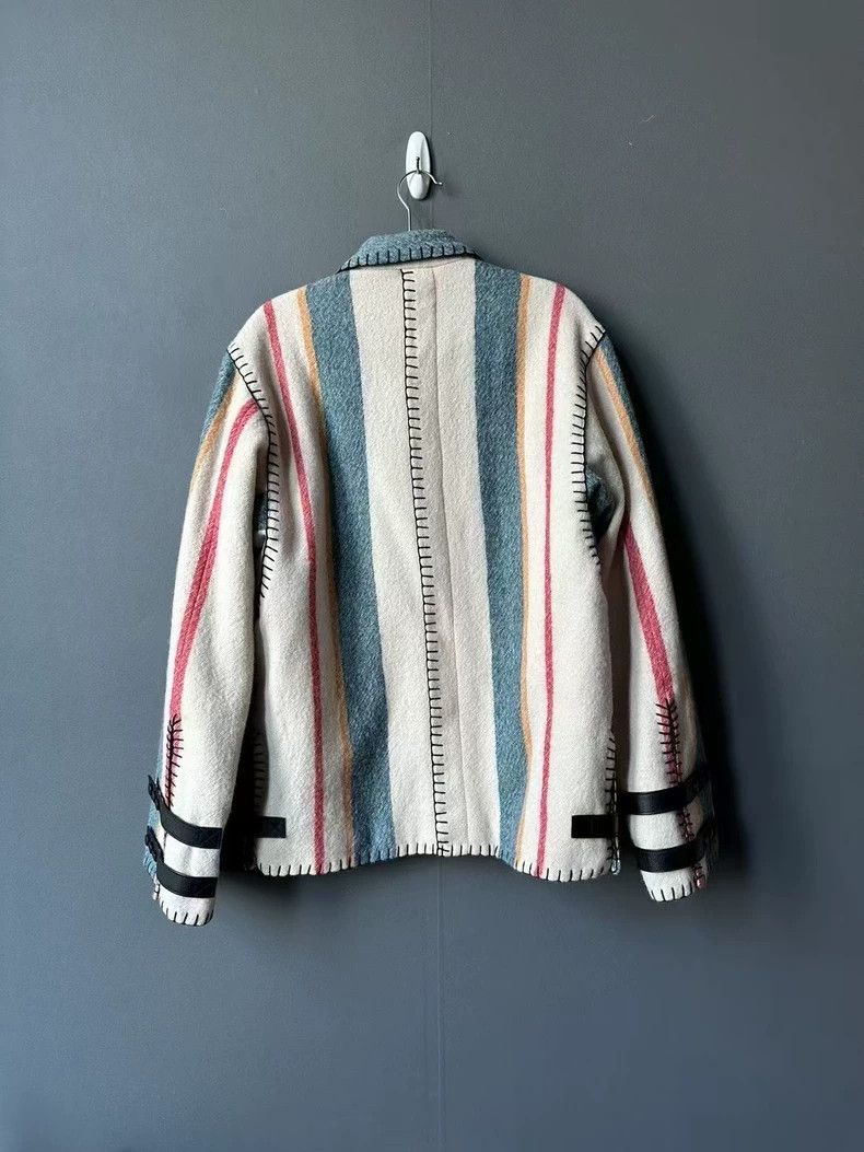 Loewe Loewe Striped Wool Jacket with Leather Patch Size US XS / EU 42 / 0 - 2 Thumbnail