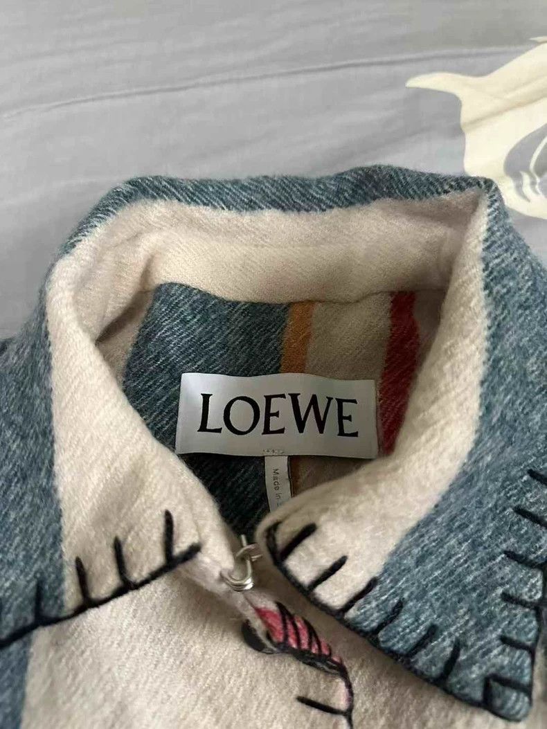 Loewe Loewe Striped Wool Jacket with Leather Patch Size US XS / EU 42 / 0 - 4 Thumbnail