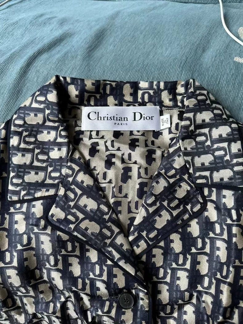 Dior Dior Navy Blue Silk Printed Short Sleeve Shirt Size US M / EU 48-50 / 2 - 3 Thumbnail