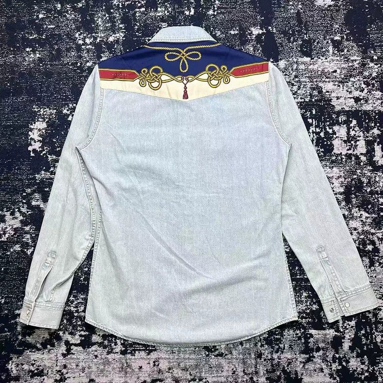 Gucci Gucci SS22 Silk-Print Denim Shirt Size US M / EU 48-50 / 2 - 2 Thumbnail