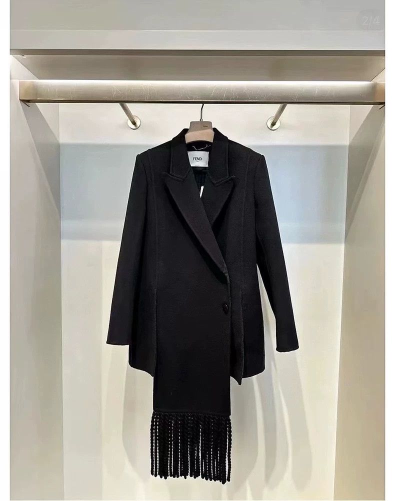 Fendi Fendi Black Wool Coat with Fringes Size US S / EU 44-46 / 1 - 7 Thumbnail