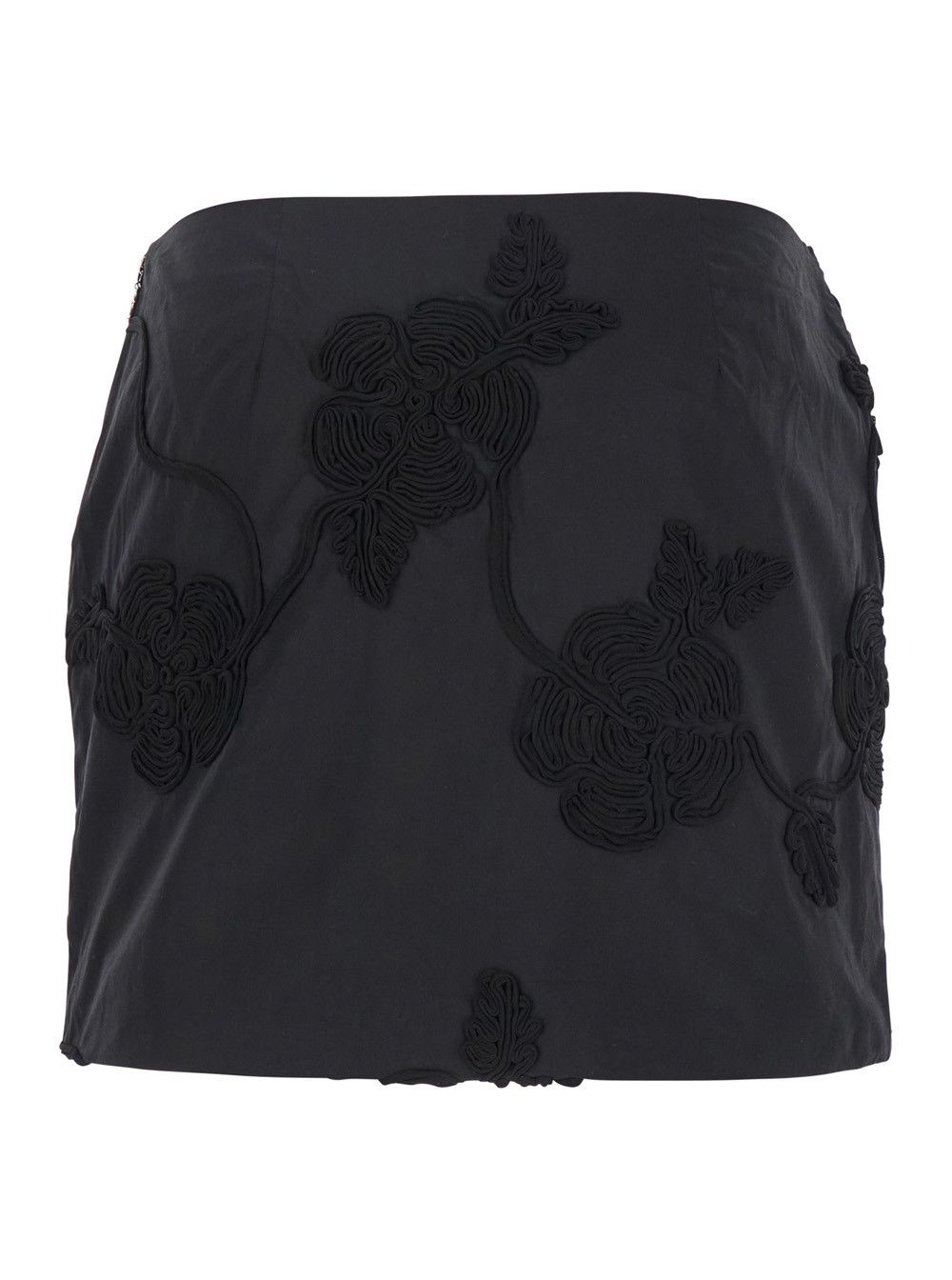 ROTATE Black Mini Skirt with 3D Floral Details Applied All-Over in Cotton Woman Size 26" / US 2 / IT 38 - 2 Thumbnail