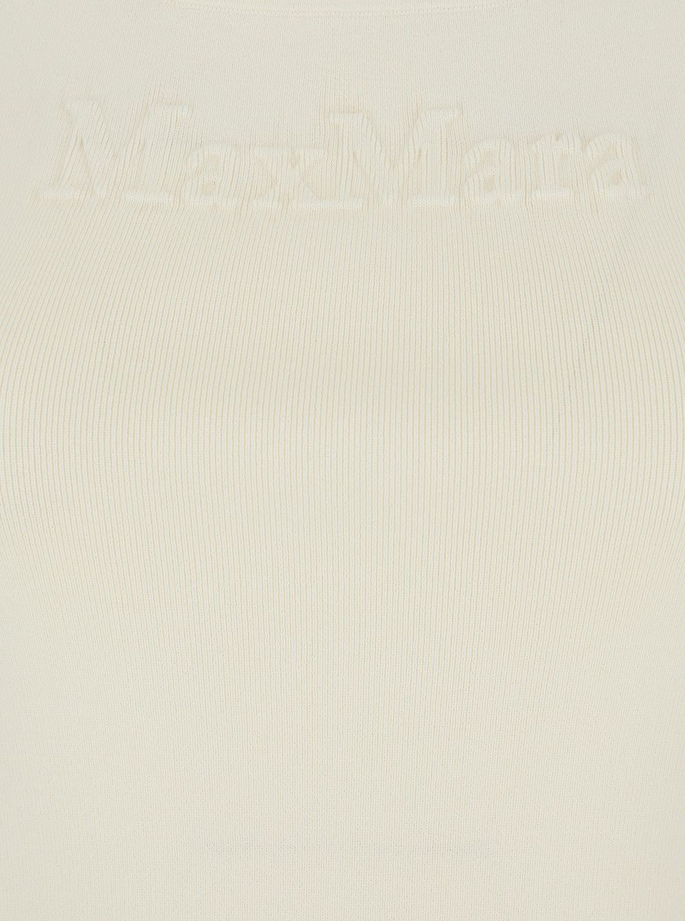 Max Mara 'Pentola' White Sleeveless Top with Square Neck and Tonal Logo Lettering Embroidery on the Front in Viscose Blend Woman Size M / US 6-8 / IT 42-44 - 3 Thumbnail