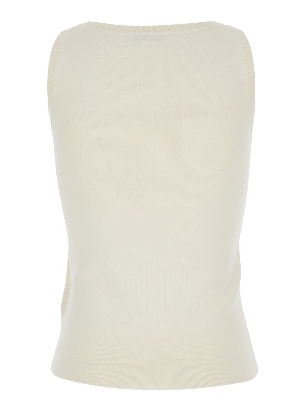 Max Mara 'Pentola' White Sleeveless Top with Square Neck and Tonal Logo Lettering Embroidery on the Front in Viscose Blend Woman Size M / US 6-8 / IT 42-44 - 2 Thumbnail