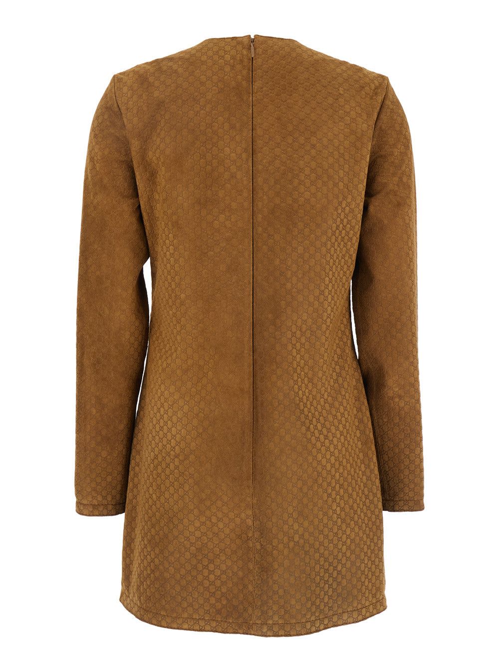 Brown Dress with Front Horsebit Details and All-Over GG Motif in Suede Woman