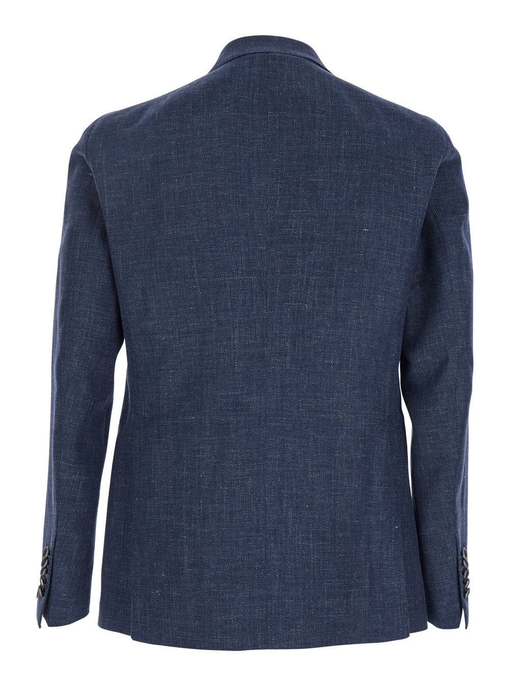 Tagliatore Blue Double-Breasted Blazer with Logo Pin on the Front in Linen and Cotton Blend Man Size US XXL / EU 58 / 5 - 2 Thumbnail