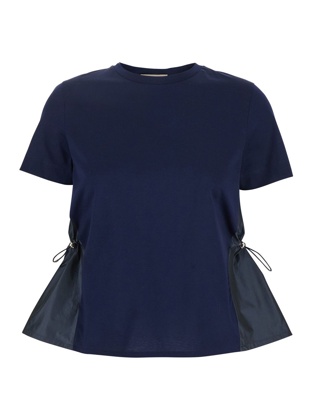 Herno Blue Crewneck T-Shirt with Drawstring Waist in Cotton Woman Size M / US 6-8 / IT 42-44 - 4 Thumbnail