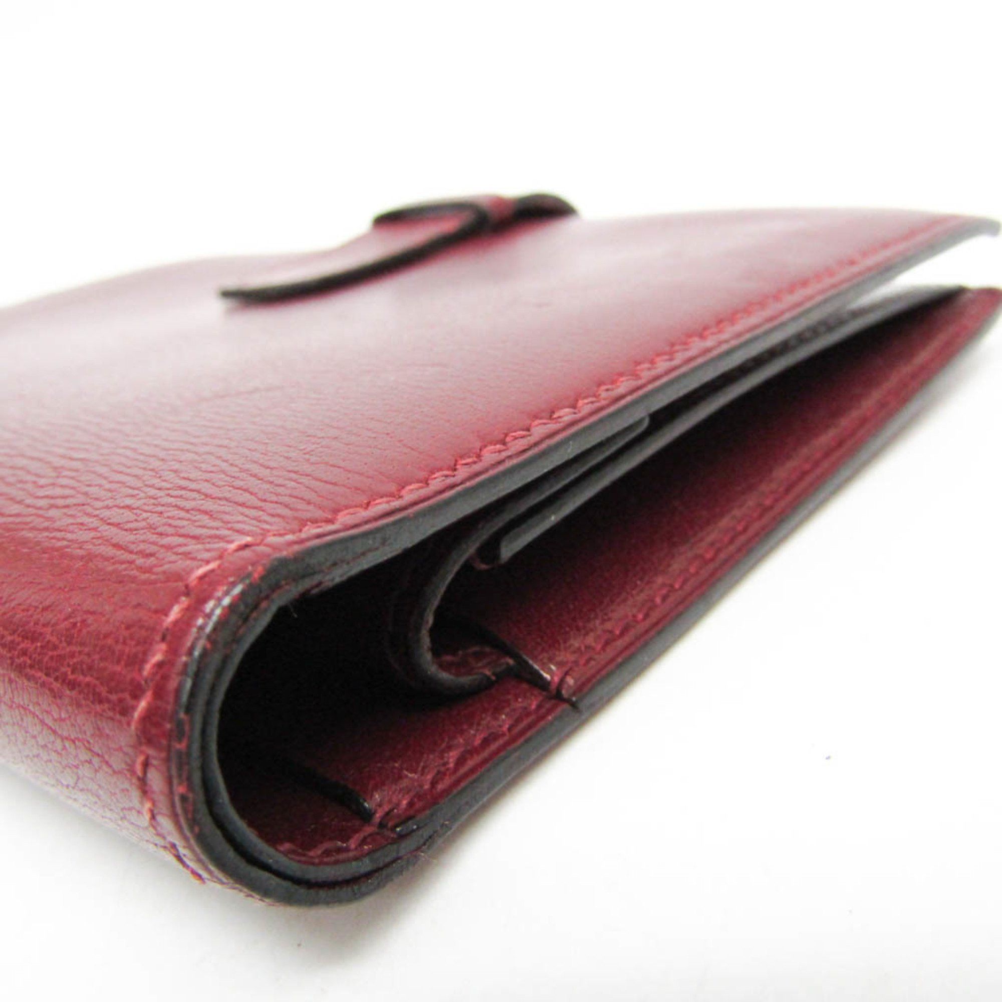 Hermes Hermes Julla Women,Men Box Calf Leather Wallet (bi-fold) Bordeaux Size ONE SIZE - 9 Thumbnail