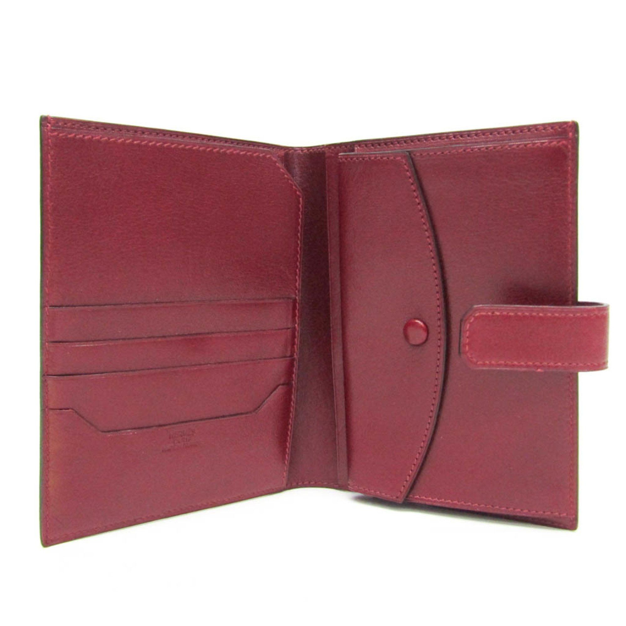 Hermes Hermes Julla Women,Men Box Calf Leather Wallet (bi-fold) Bordeaux Size ONE SIZE - 3 Thumbnail