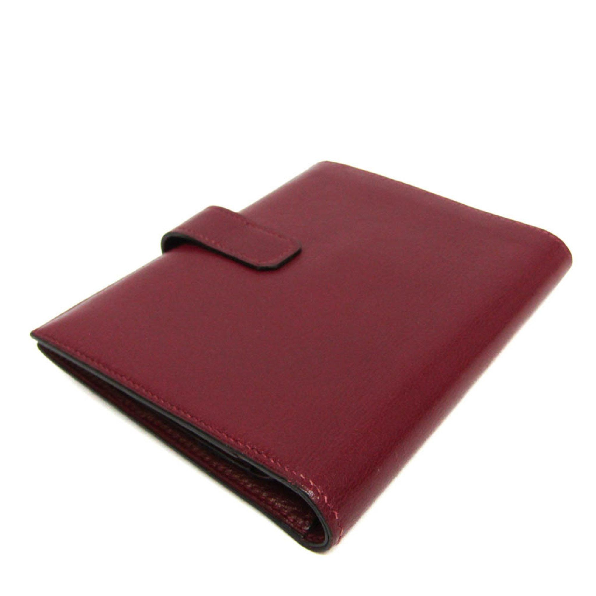 Hermes Hermes Julla Women,Men Box Calf Leather Wallet (bi-fold) Bordeaux Size ONE SIZE - 2 Thumbnail