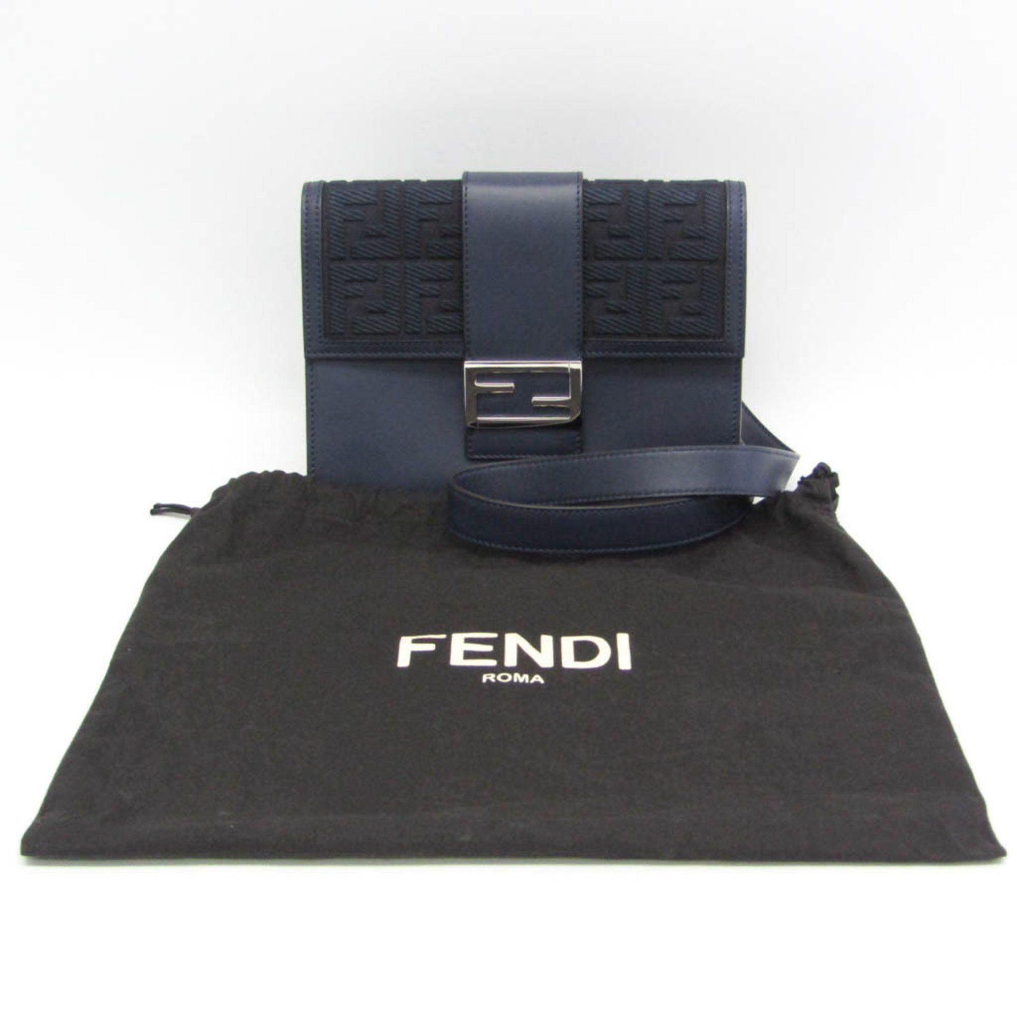 Fendi Fendi Flat Baguette Medium 7VA524 Women's Leather,Canvas Shoulder Bag Navy Size ONE SIZE - 2 Thumbnail