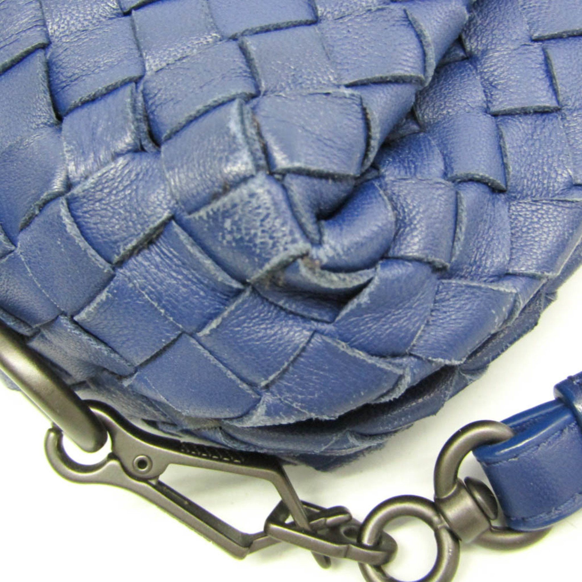 Bottega Veneta Intrecciato Women's Leather Shoulder Bag Blue