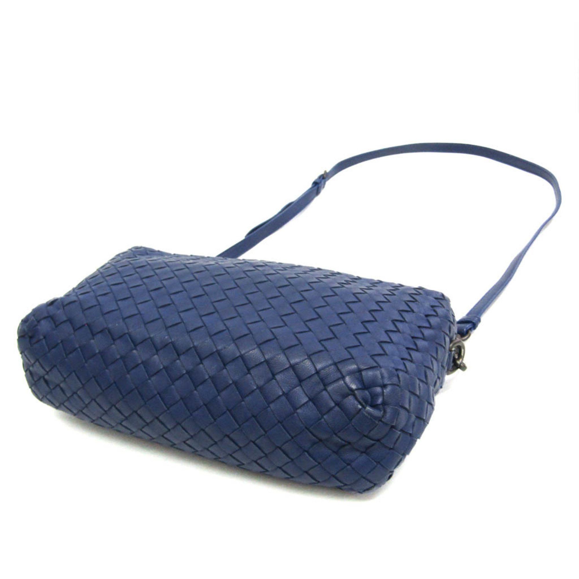 Bottega Veneta Intrecciato Women's Leather Shoulder Bag Blue