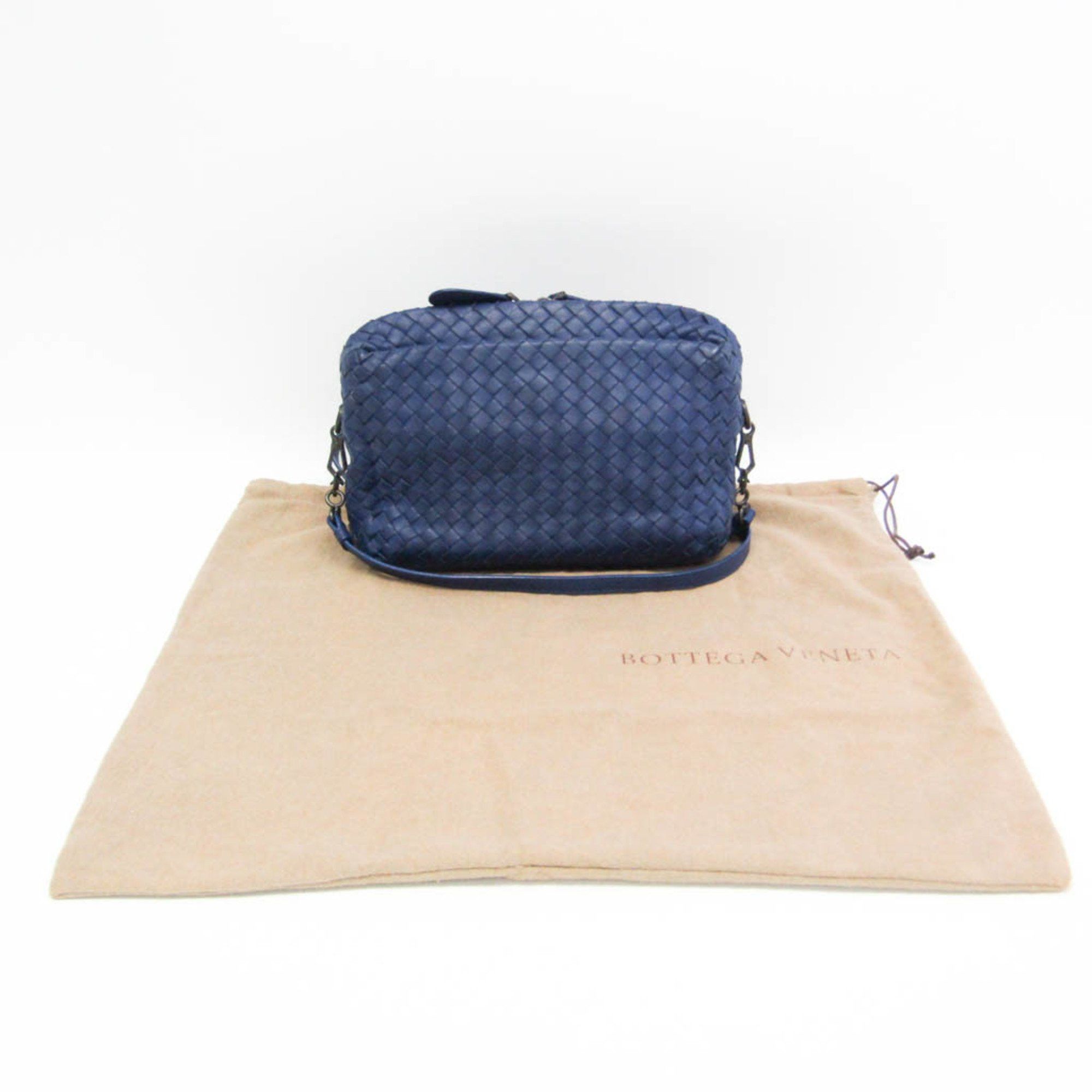 Bottega Veneta Intrecciato Women's Leather Shoulder Bag Blue
