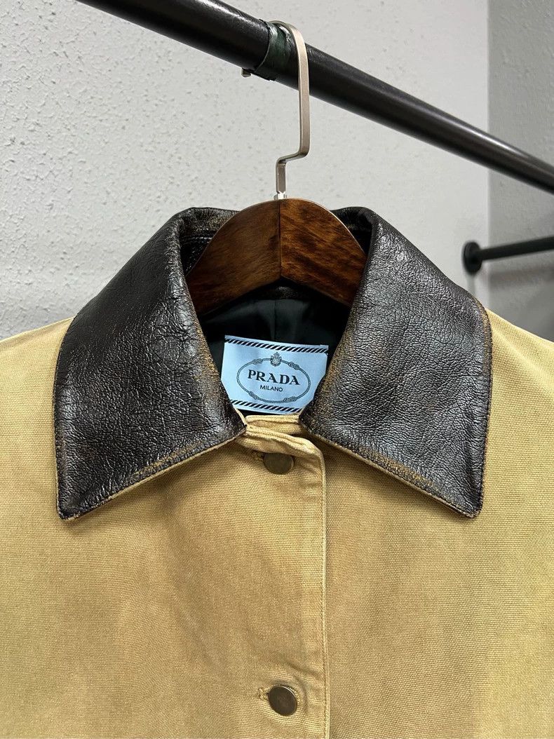 Prada Prada Khaki Vintage Jacket with Leather Collar Size US S / EU 44-46 / 1 - 3 Thumbnail
