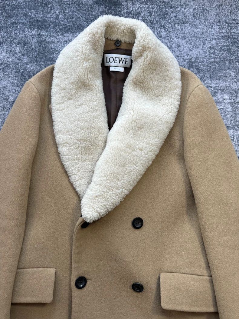 Loewe Loewe Khaki Wool Coat with Shearling Collar Size US XL / EU 56 / 4 - 2 Thumbnail