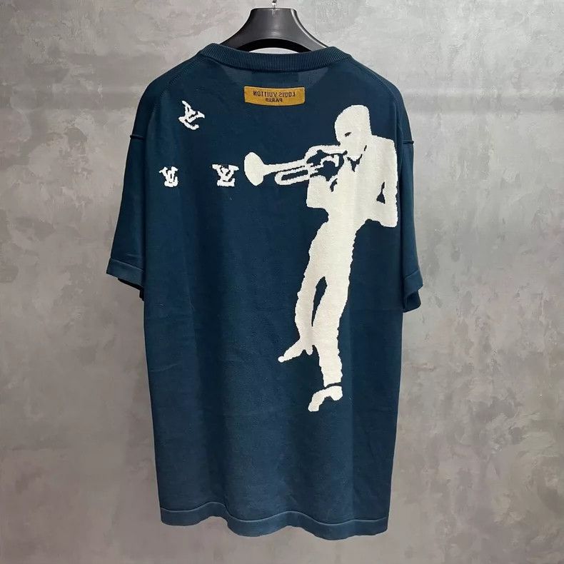 Louis Vuitton Louis Vuitton Blue Knitted Logo Short Sleeve Shirt Size US L / EU 52-54 / 3 - 2 Thumbnail