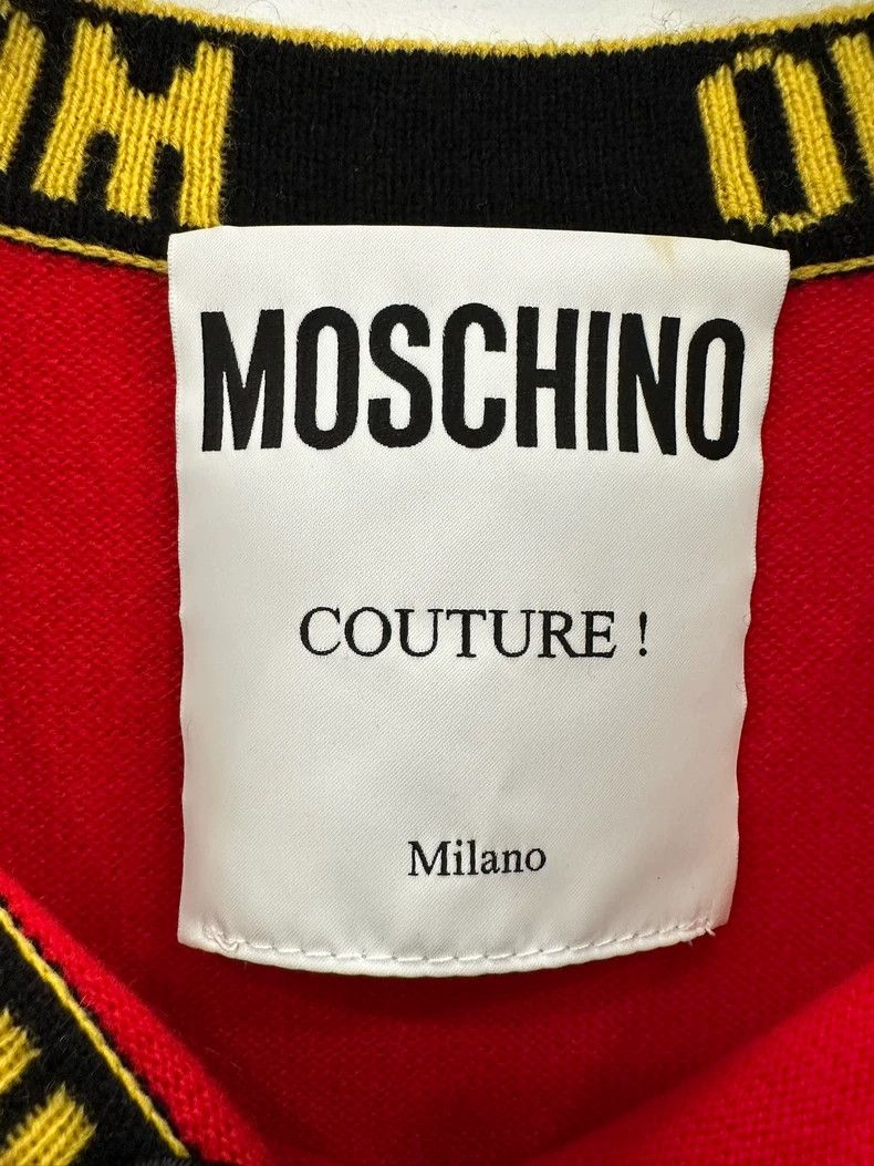 Moschino Moschino Red Wool Vest with Yellow Logo Size US M / EU 48-50 / 2 - 4 Thumbnail