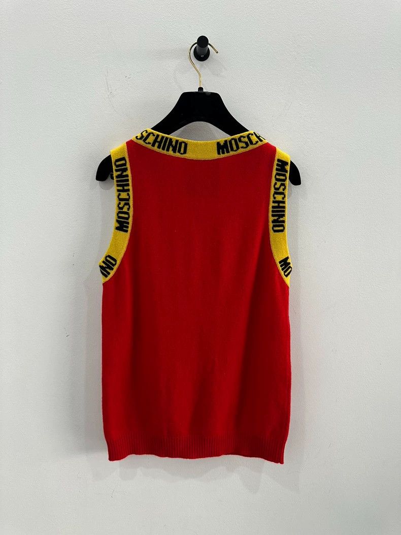 Moschino Moschino Red Wool Vest with Yellow Logo Size US M / EU 48-50 / 2 - 2 Thumbnail