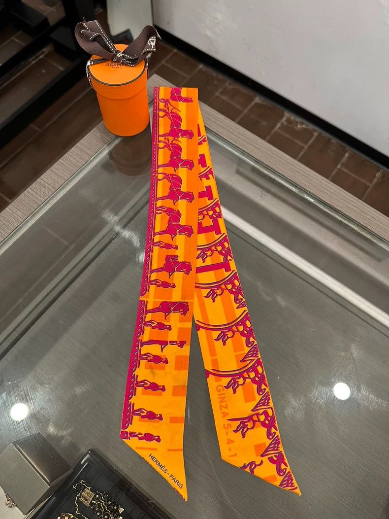 Hermes Hermes Ginza Twilly Silk Scarf Orange Pattern Size ONE SIZE - 2 Thumbnail