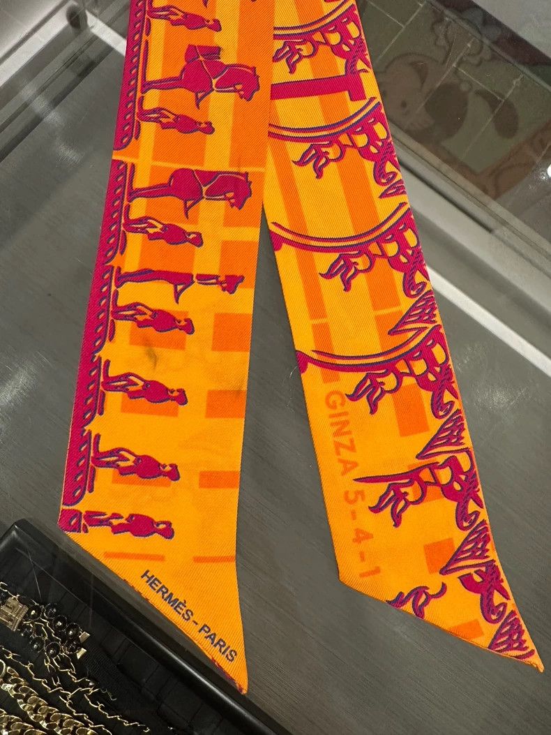 Hermes Hermes Ginza Twilly Silk Scarf Orange Pattern Size ONE SIZE - 4 Thumbnail