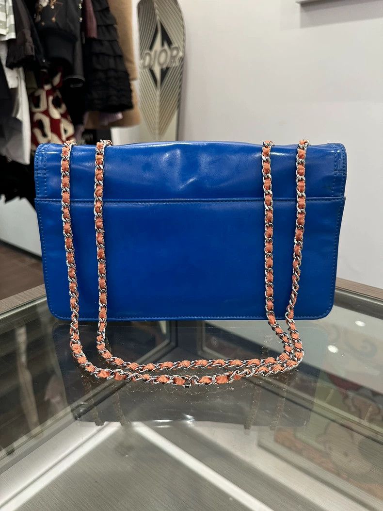 Chanel Blue Patent Shoulder Bag with Logo