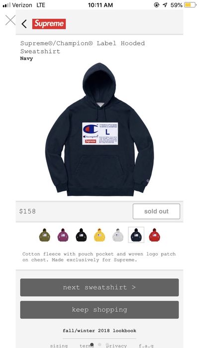 Supreme Supreme/Champion Label Hooded Sweatshirt Navy | Grailed