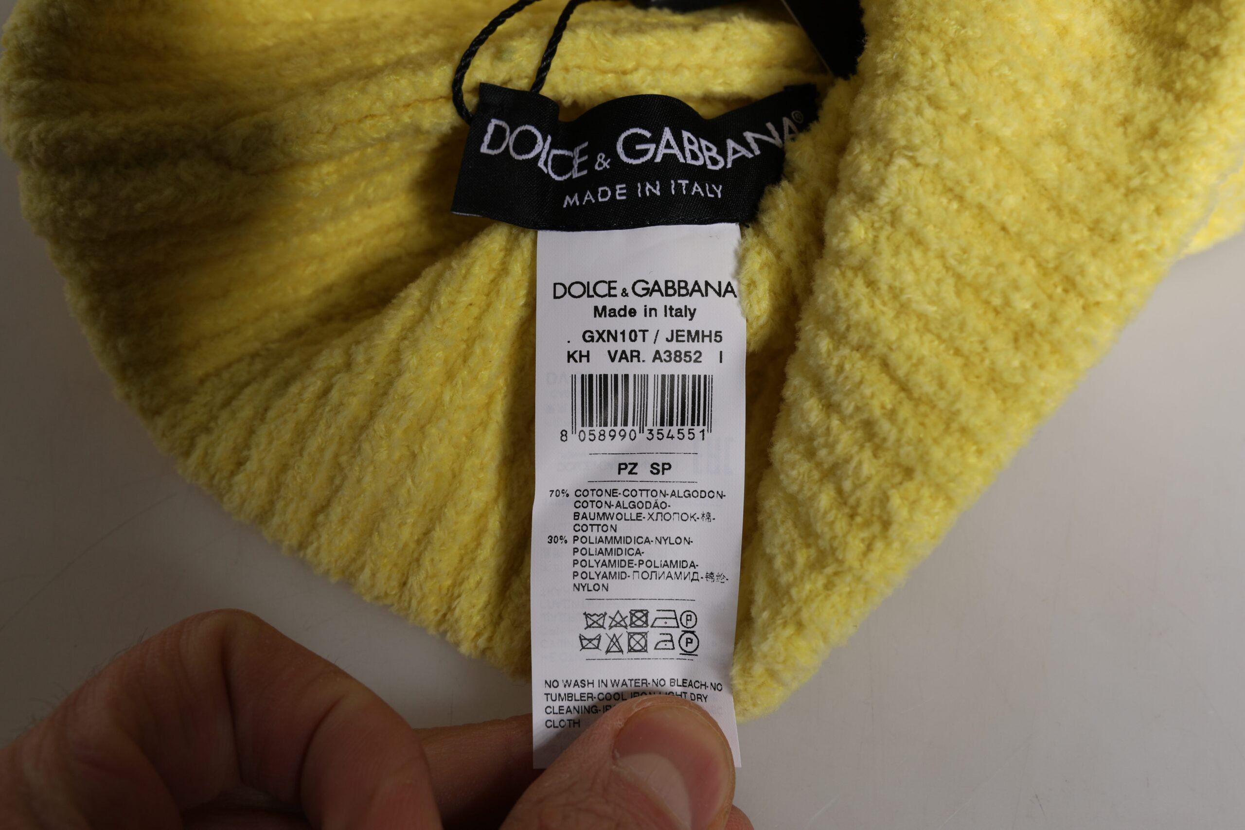 Dolce & Gabbana Yellow Cotton Knitted Winter Beanie Men's Hat Size ONE SIZE - 4 Thumbnail