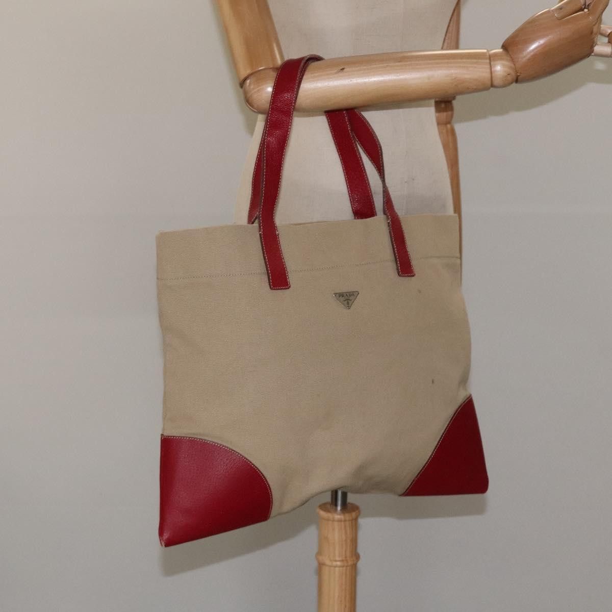 Prada Triangle Logo Beige Canvas Tote Bag (Pre-Owned) Size ONE SIZE - 15 Thumbnail