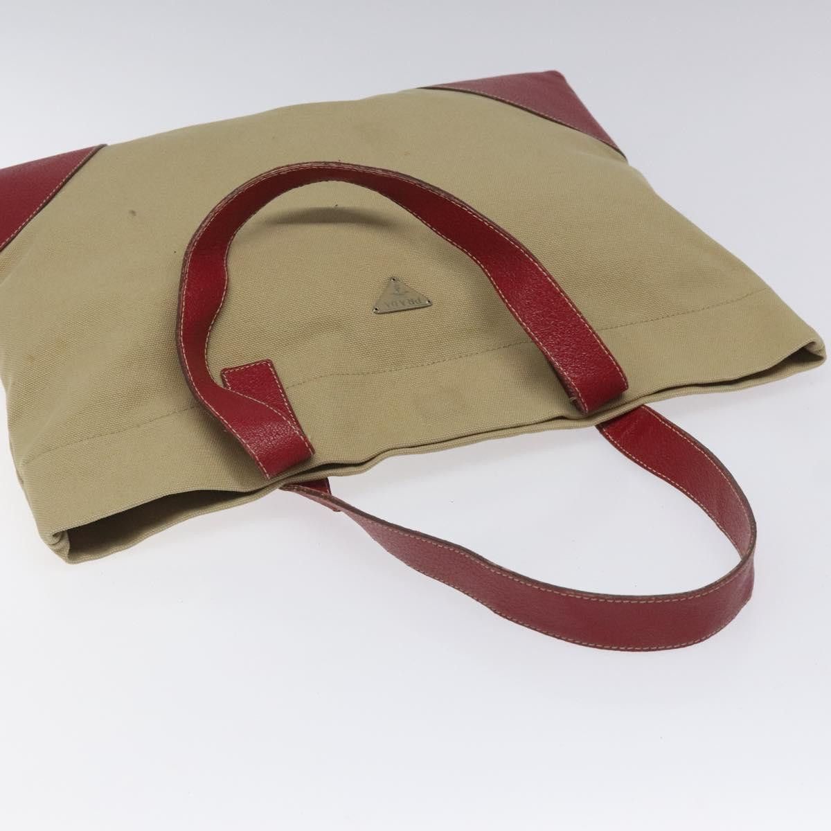 Prada Triangle Logo Beige Canvas Tote Bag (Pre-Owned) Size ONE SIZE - 20 Thumbnail