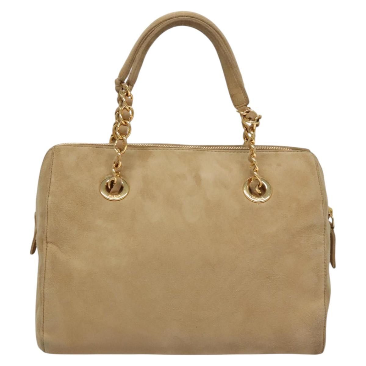 Prada Triangle Logo Beige Suede Handbag (Pre-Owned) Size ONE SIZE - 2 Thumbnail