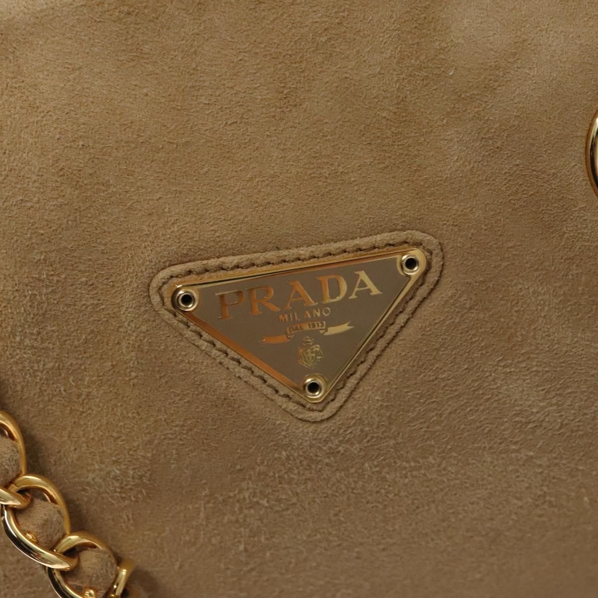 Prada Triangle Logo Beige Suede Handbag (Pre-Owned) Size ONE SIZE - 12 Thumbnail