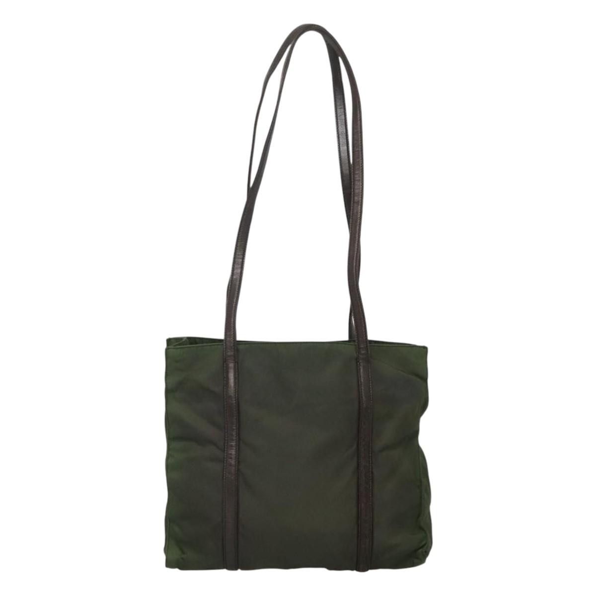 Prada Triangle Logo Khaki Synthetic Tote Bag (Pre-Owned) Size ONE SIZE - 2 Thumbnail