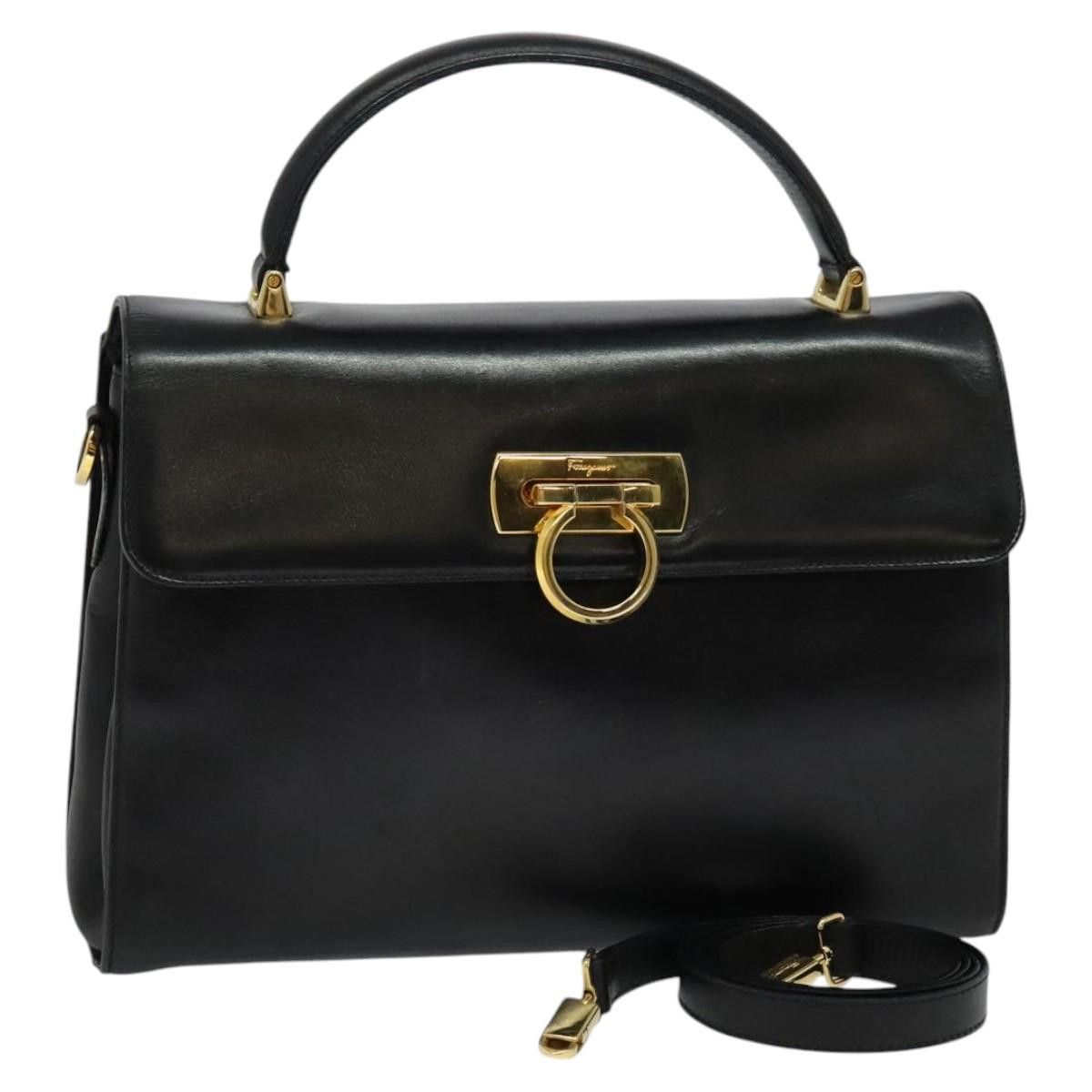 Salvatore Ferragamo Gancini Black Leather Handbag (Pre-Owned) Size ONE SIZE - 15 Thumbnail