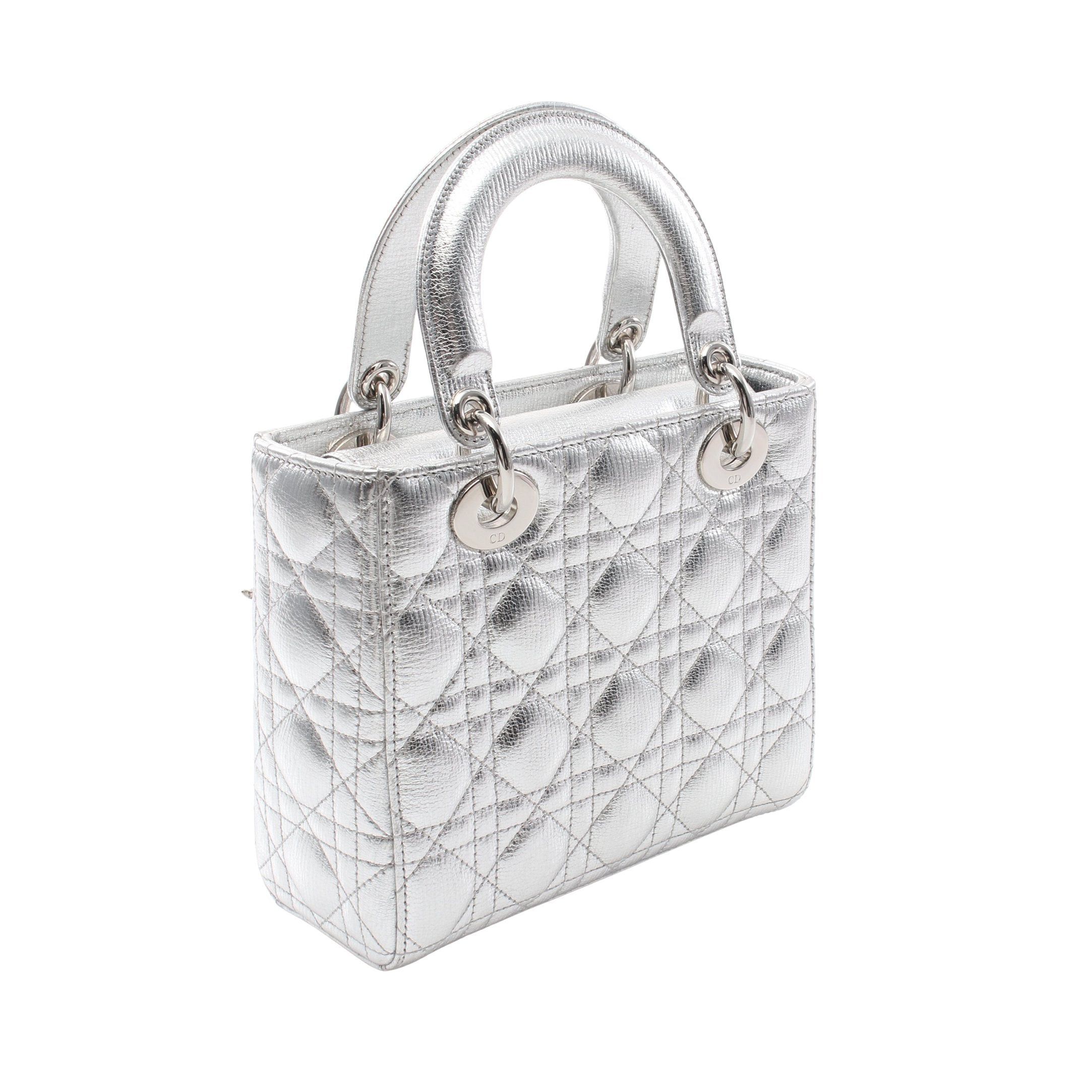 Dior Dior Lady Dior Small Handbag Leather Silver Size ONE SIZE - 2 Thumbnail