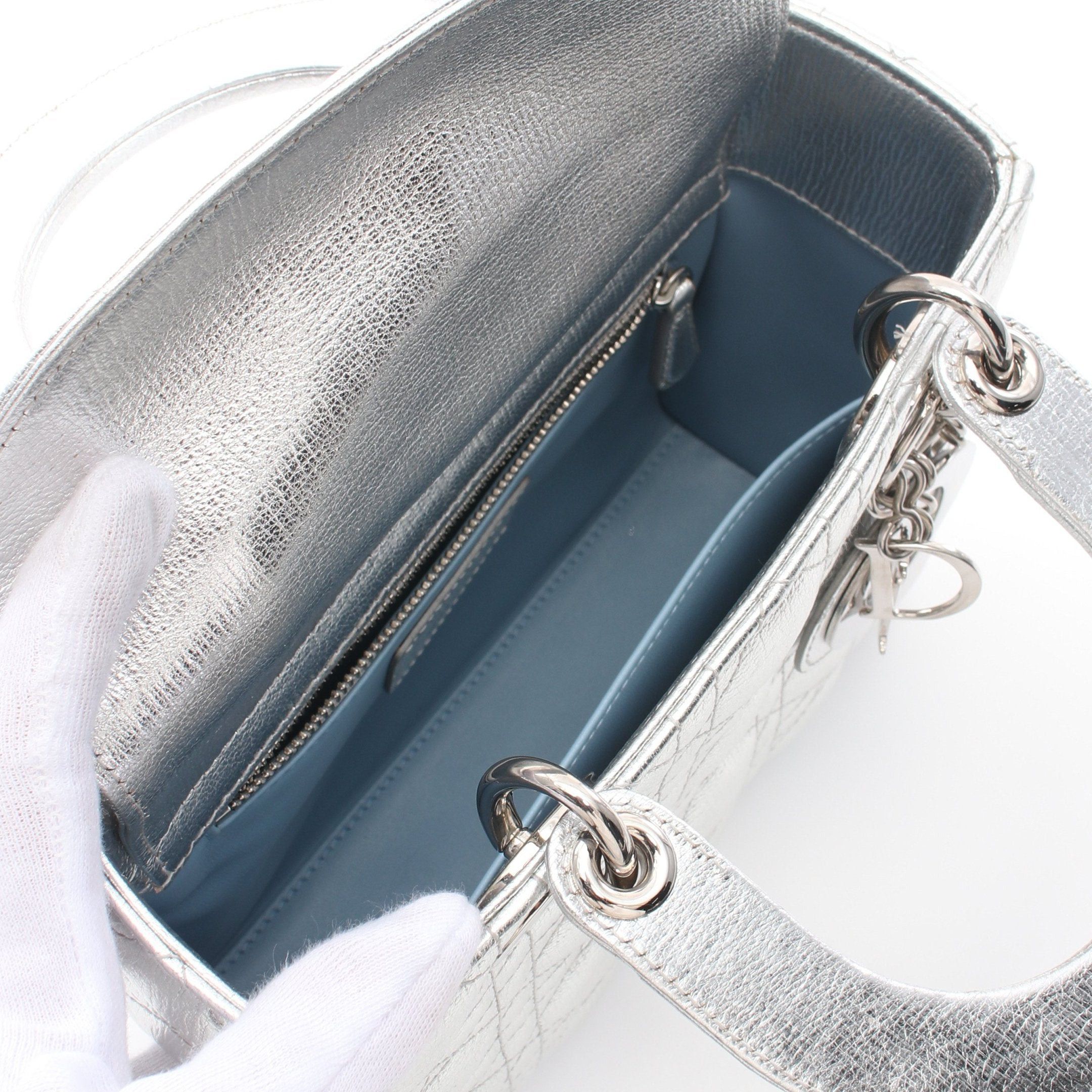 Dior Dior Lady Dior Small Handbag Leather Silver Size ONE SIZE - 3 Thumbnail