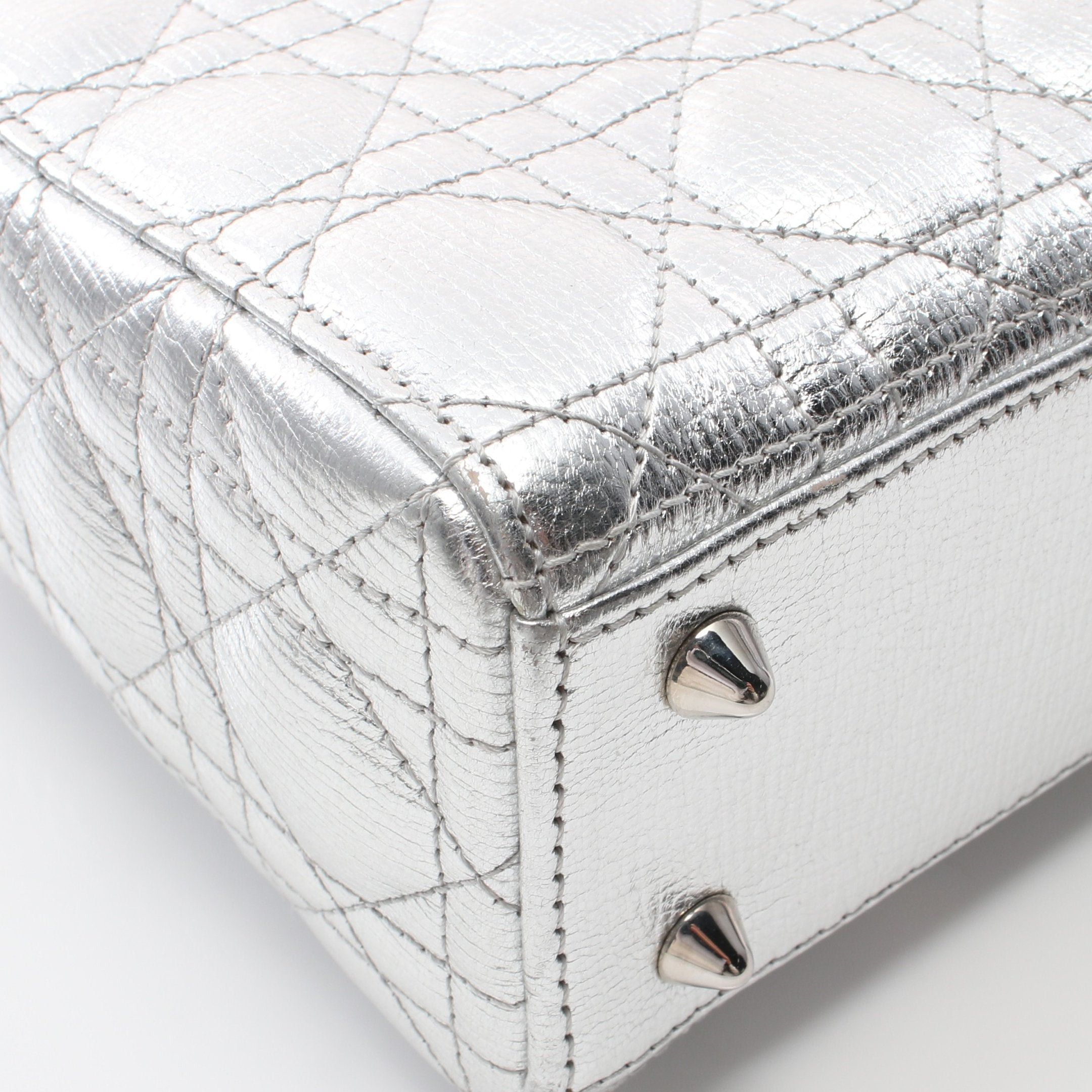 Dior Dior Lady Dior Small Handbag Leather Silver Size ONE SIZE - 7 Thumbnail