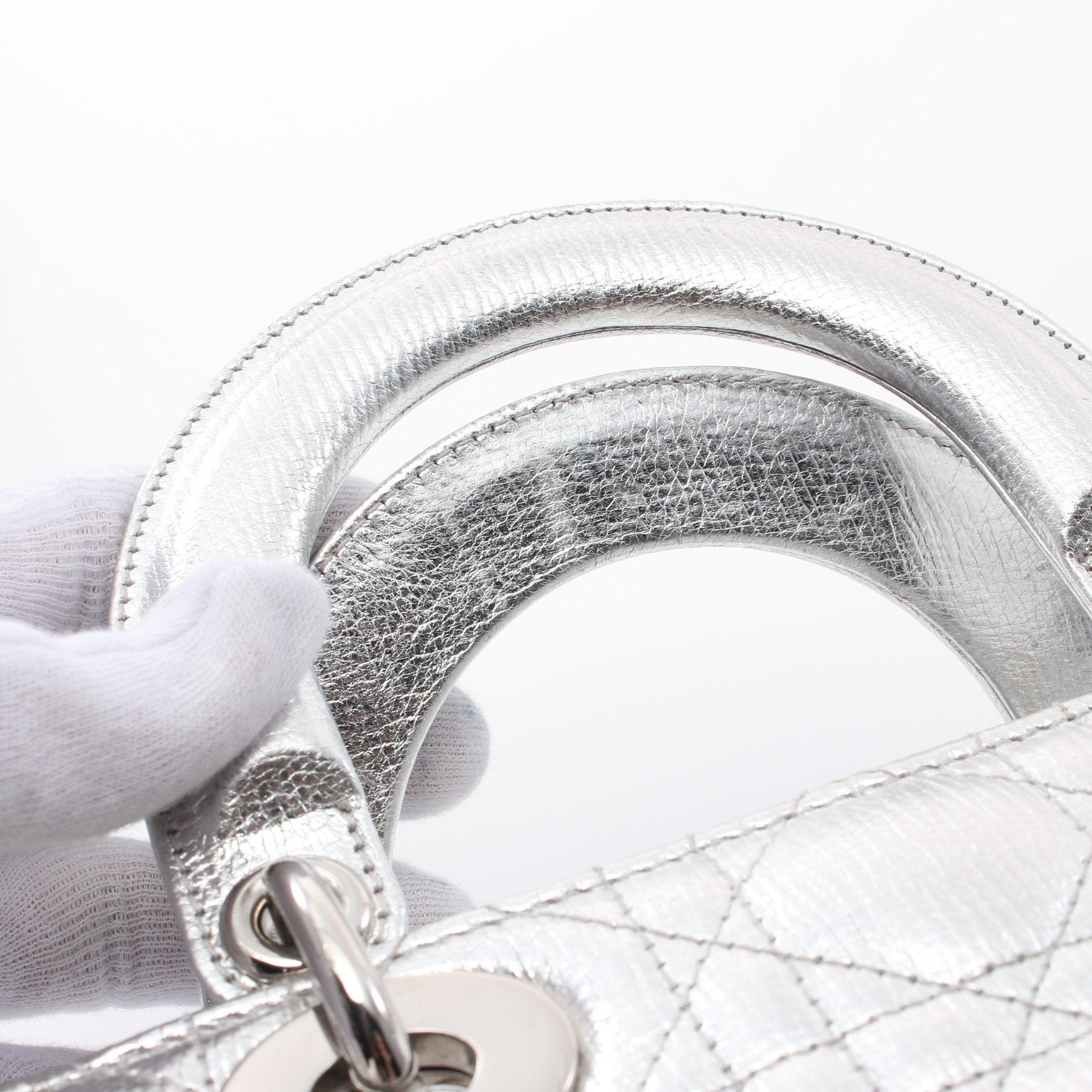 Dior Dior Lady Dior Small Handbag Leather Silver Size ONE SIZE - 5 Thumbnail