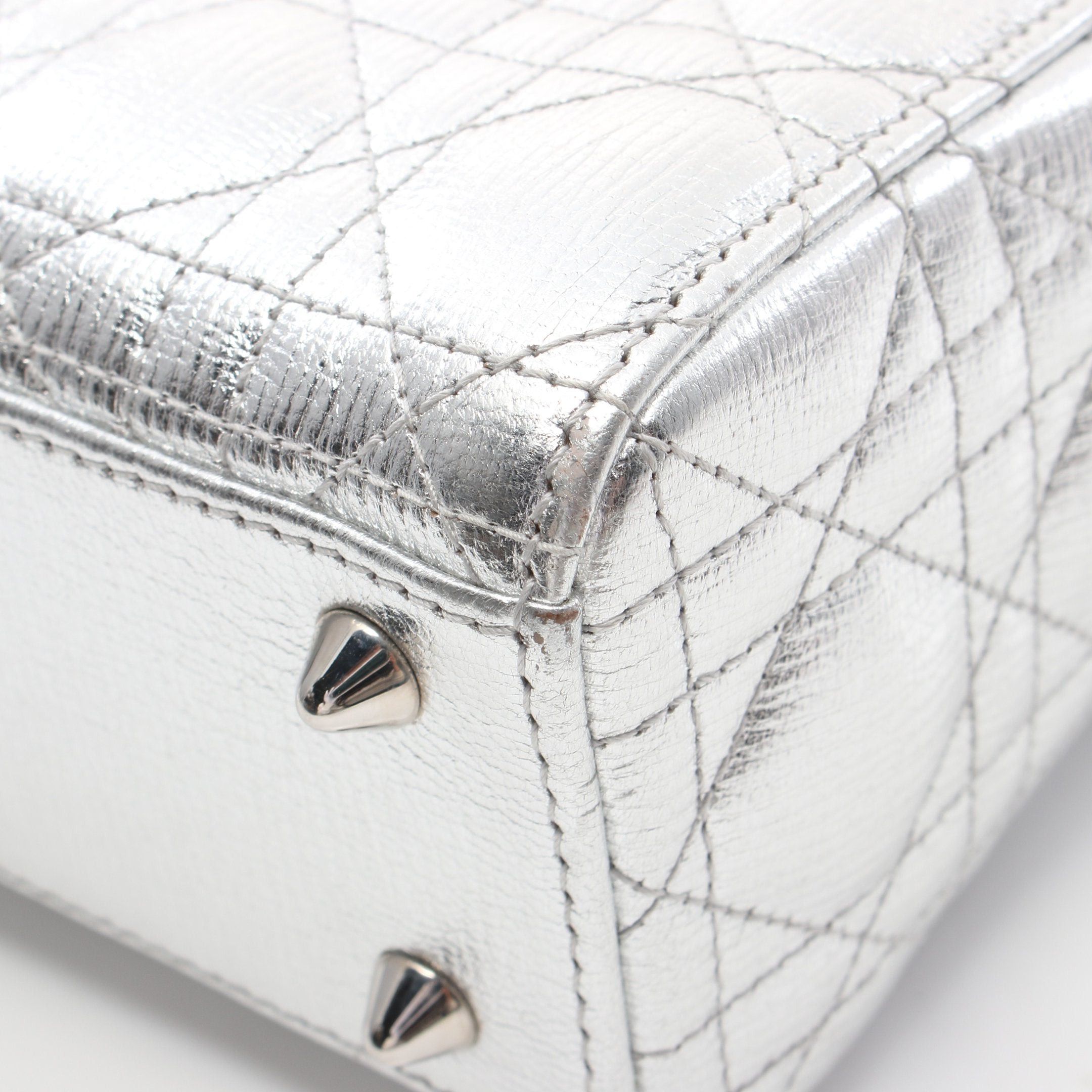 Dior Dior Lady Dior Small Handbag Leather Silver Size ONE SIZE - 6 Thumbnail