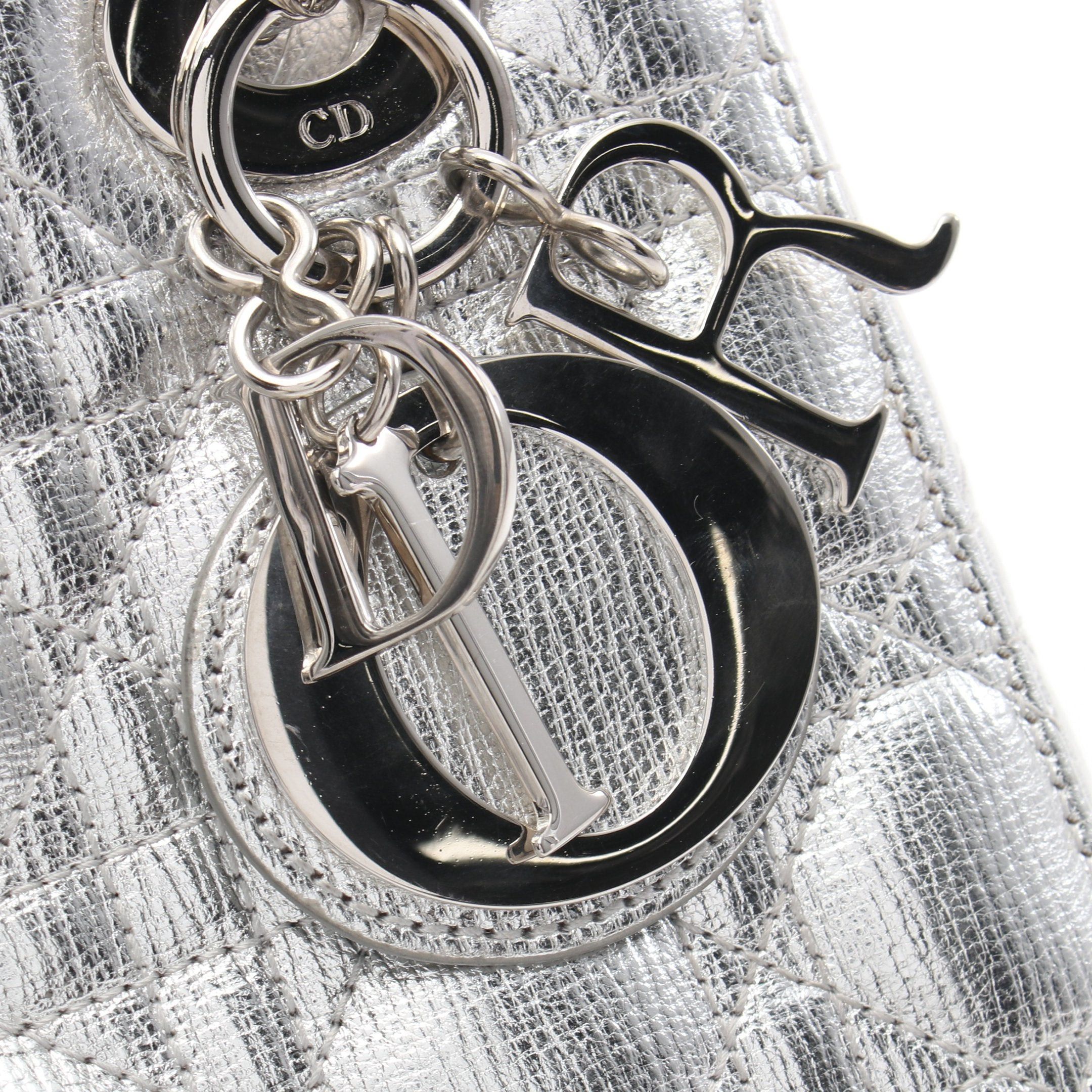 Dior Dior Lady Dior Small Handbag Leather Silver Size ONE SIZE - 8 Thumbnail
