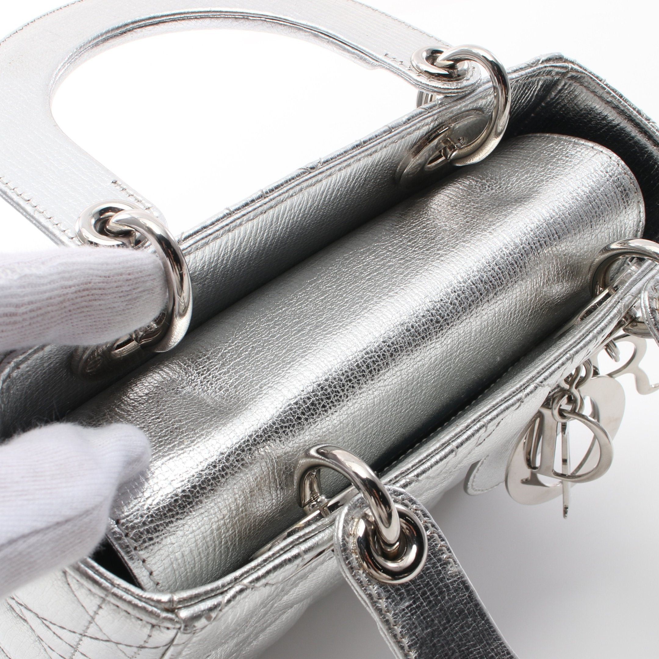 Dior Dior Lady Dior Small Handbag Leather Silver Size ONE SIZE - 10 Thumbnail