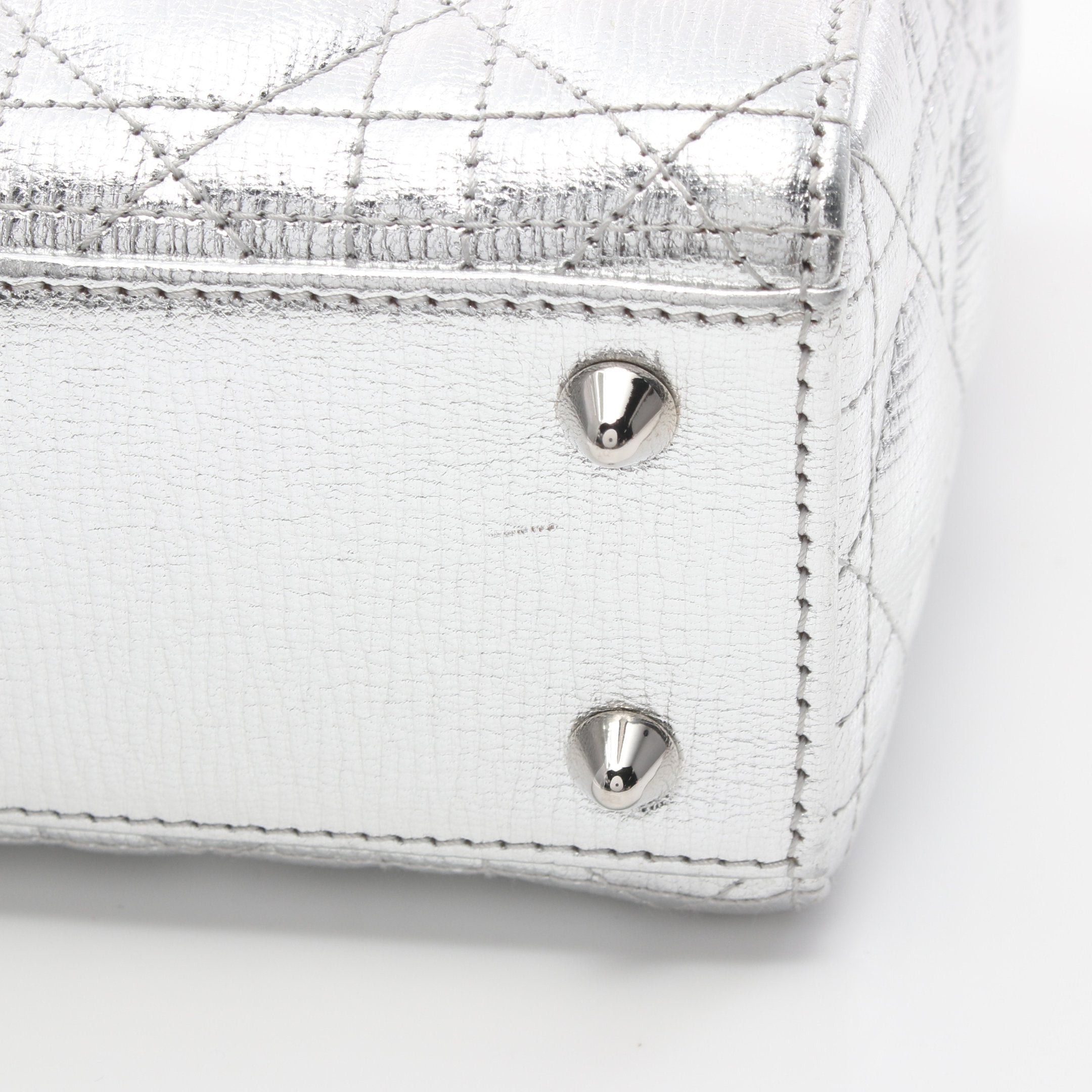 Dior Dior Lady Dior Small Handbag Leather Silver Size ONE SIZE - 9 Thumbnail