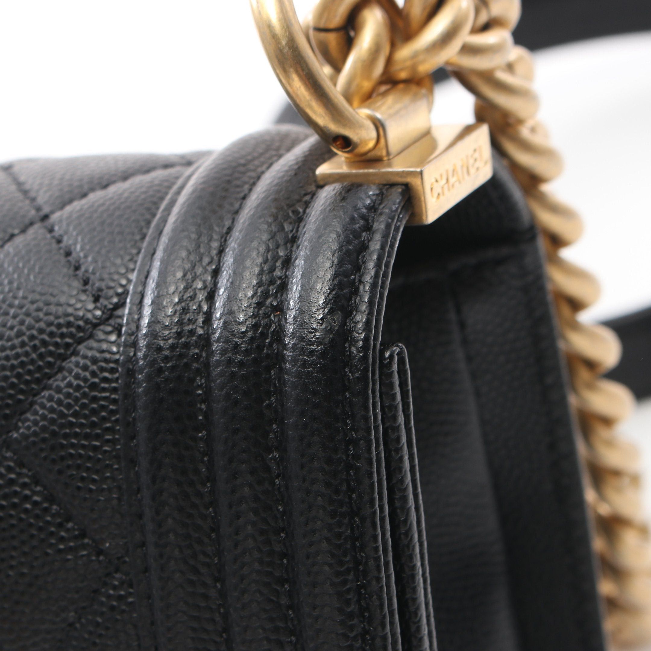 Chanel Chanel Boy Chanel Small Chain Shoulder Bag Caviar Skin Black Gold Hardware Size ONE SIZE - 6 Thumbnail