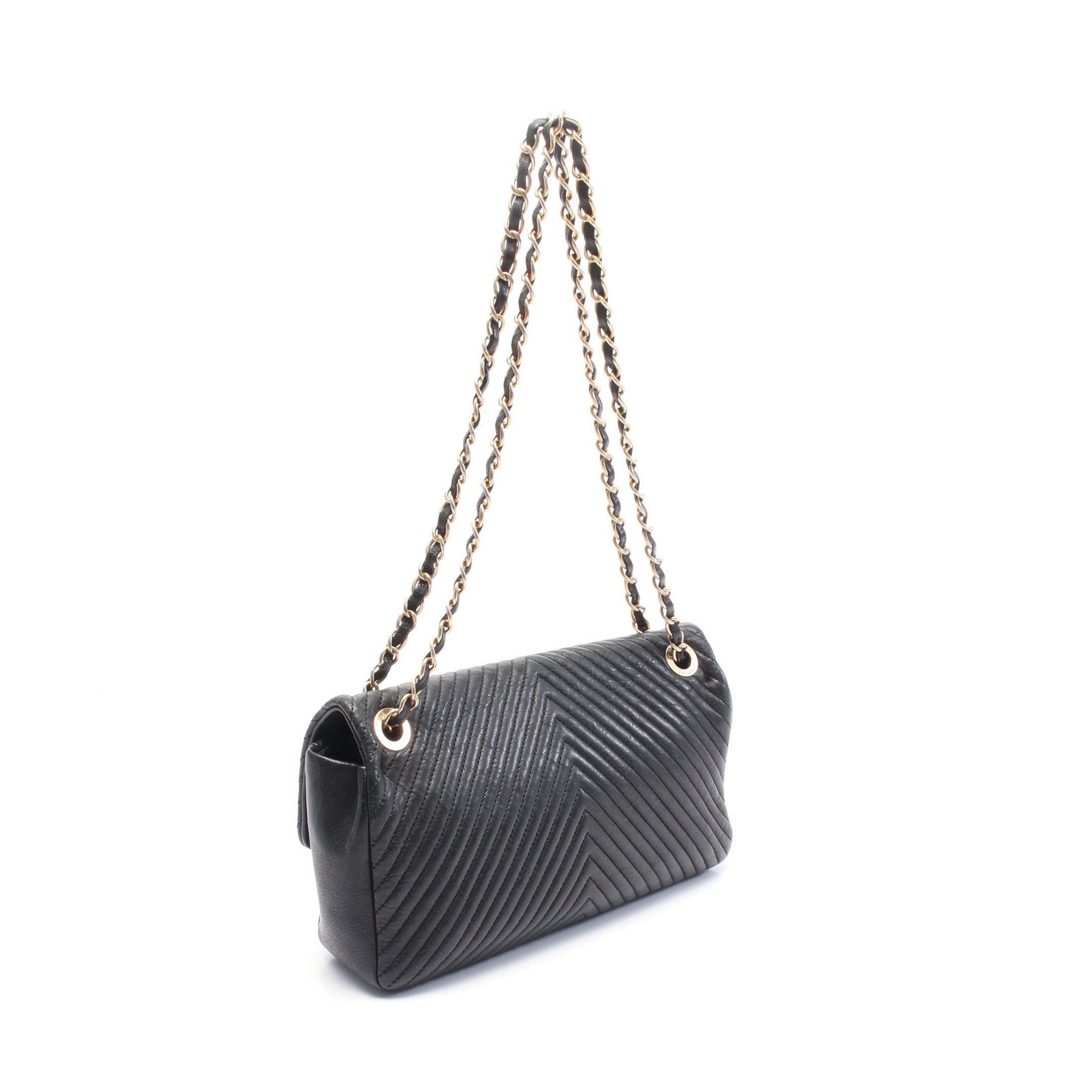 Chanel Chanel Chevron V-Stitch Double Flap Chain Shoulder Bag Leather Black Gold Hardware Size ONE SIZE - 2 Thumbnail