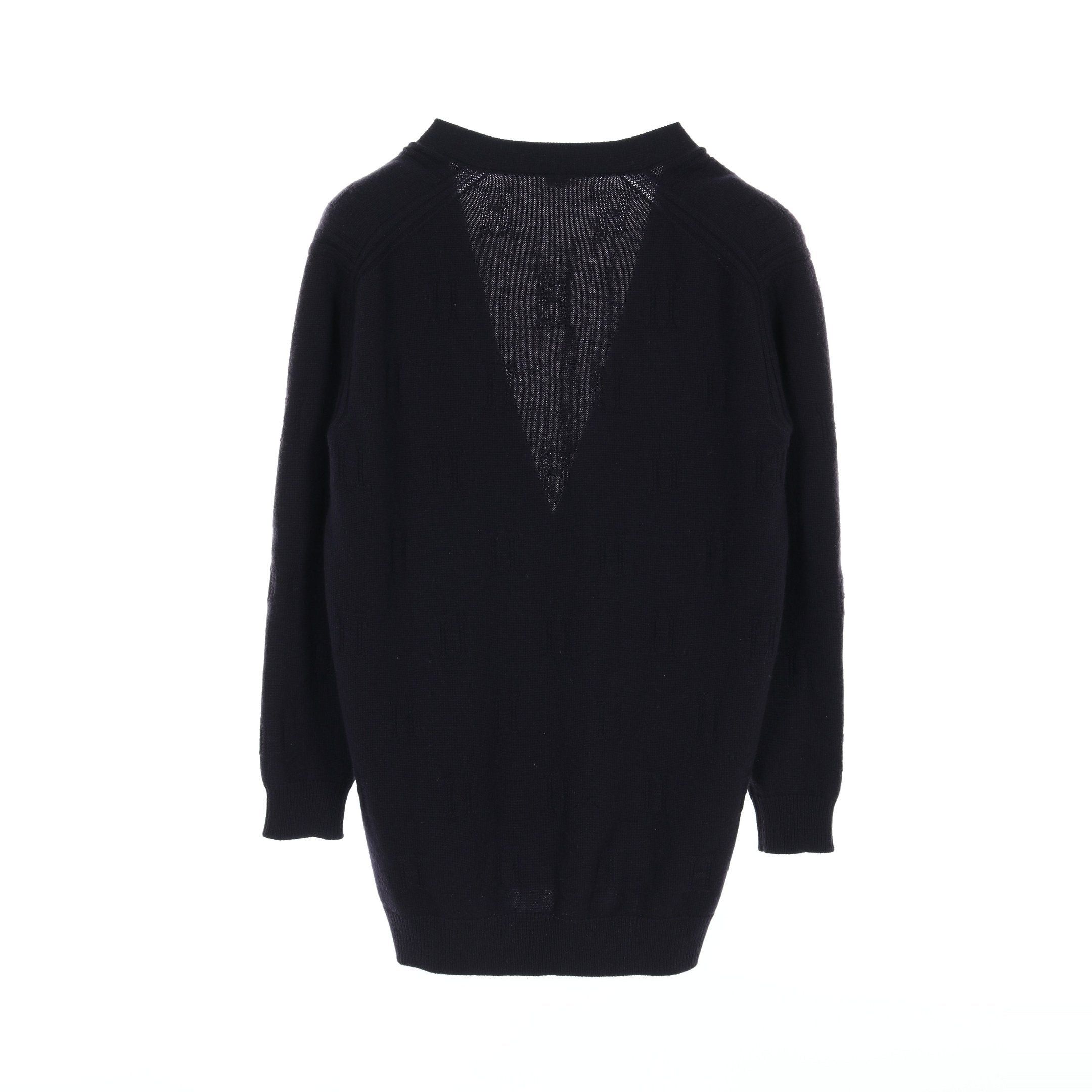 Hermes Hermes H Pattern Cardigan V-Neck Wool Navy Size ONE SIZE - 2 Thumbnail