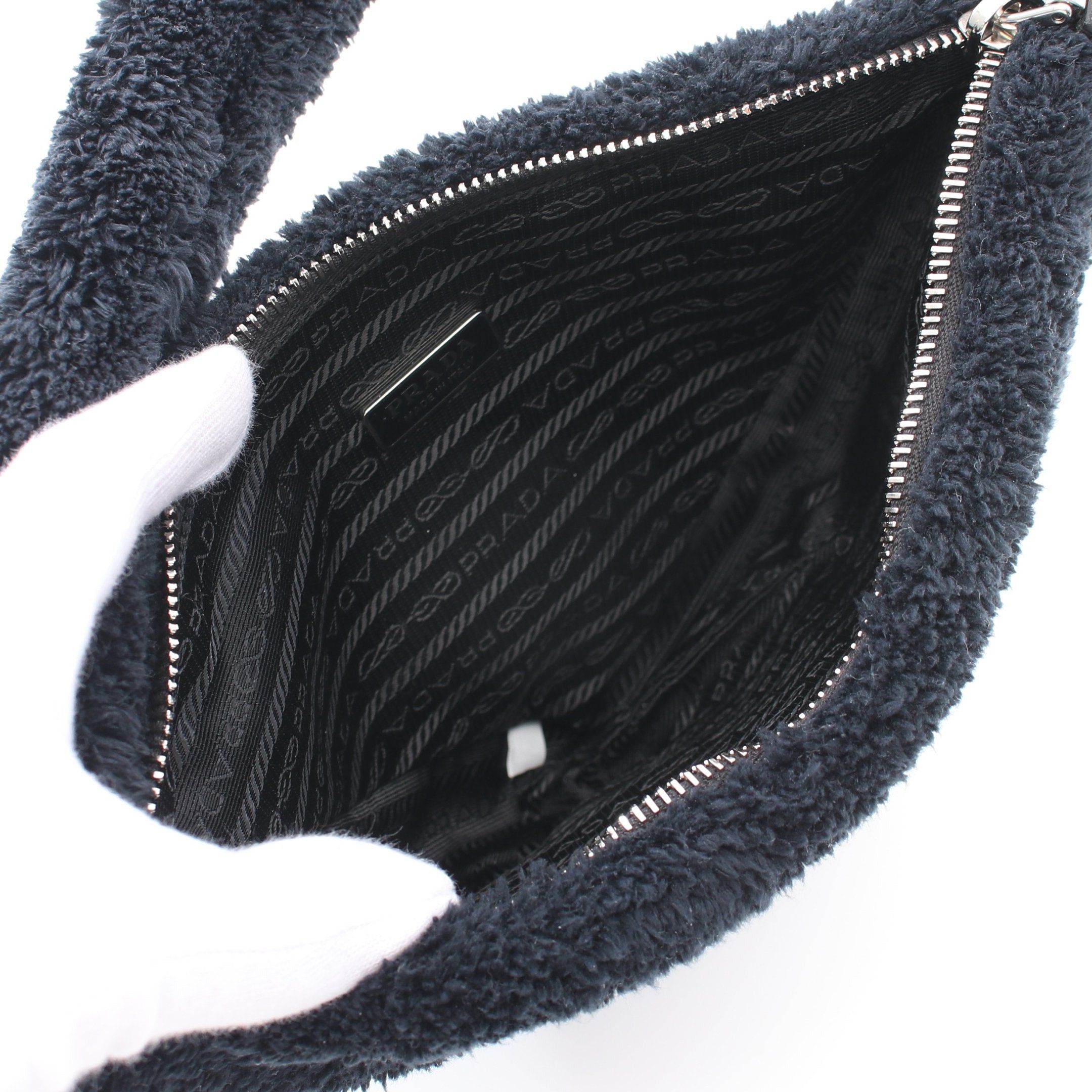 Prada Prada Terry Triangle Handbag Fabric Black Size ONE SIZE - 3 Thumbnail