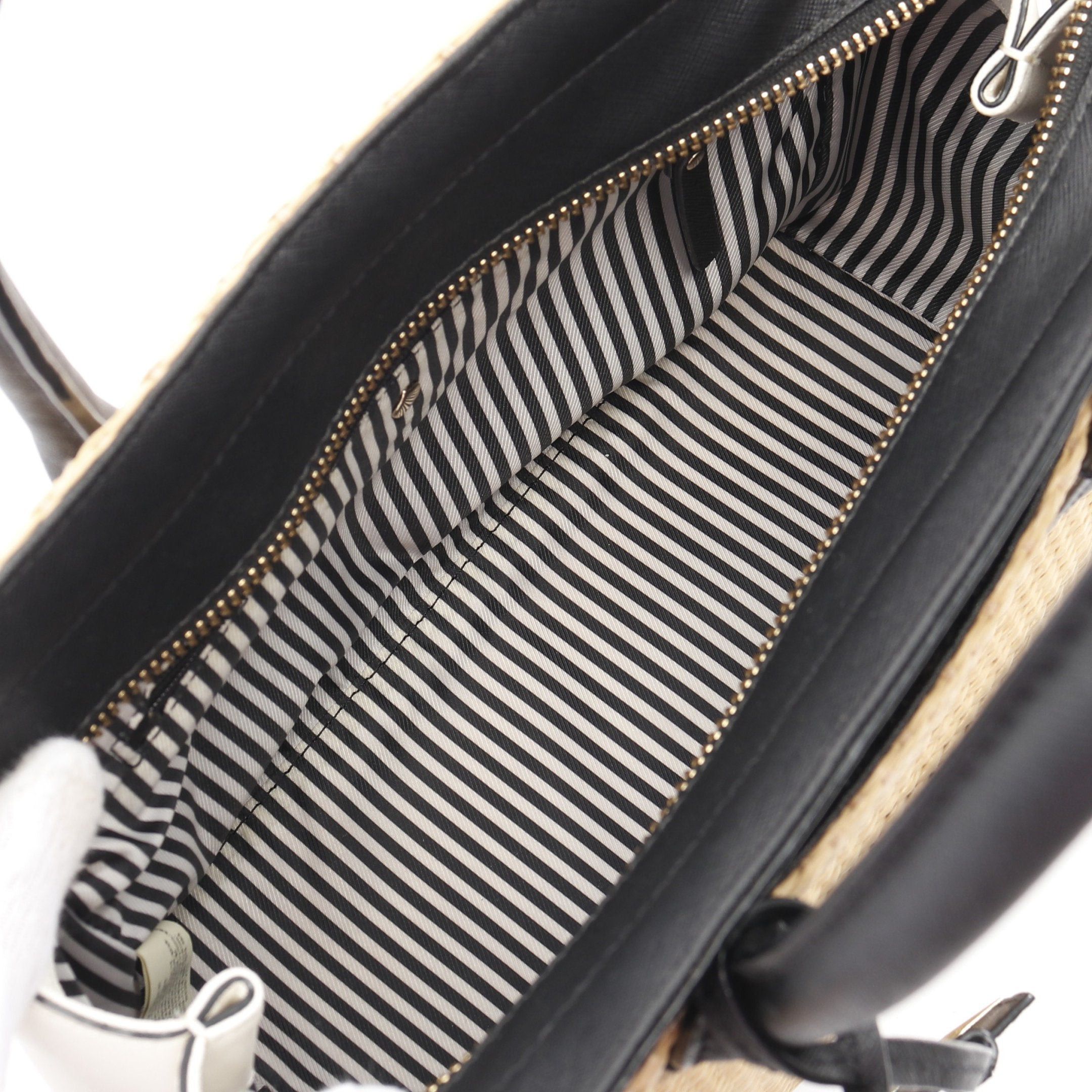 Kate Spade Kate Spade Handbag Raffia Leather Beige Black Off White Size ONE SIZE - 3 Thumbnail