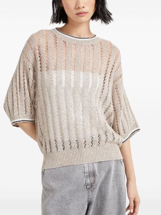 Brunello Cucinelli BRUNELLO CUCINELLI Women Sweater MCO559400 CJK08 Beige Size L / US 10 / IT 46 - 5 Thumbnail