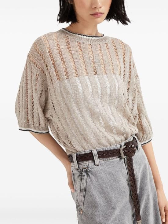 Brunello Cucinelli BRUNELLO CUCINELLI Women Sweater MCO559400 CJK08 Beige Size L / US 10 / IT 46 - 2 Thumbnail